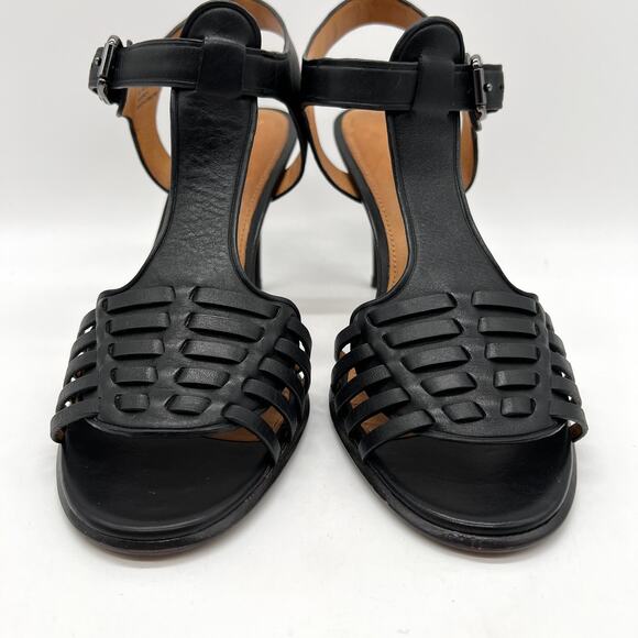 COACH Izzy Woven Leather Heel Sandal T Strap Womens 8 Black Ankle Strap Classic - Picture 2 of 13